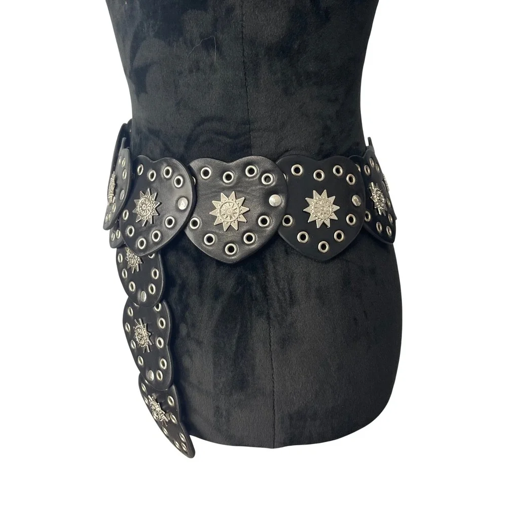 Black Heart Concho Belt Womens Western Boho Silver Grommet Festival 44 Inch